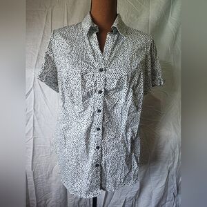 Lane Bryant Black and White Casual Button Down Shirt